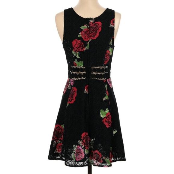 Free People Rose Size 4 Black Floral Mini Dress - Picture 3 of 13